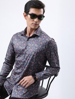 HIGHLANDER - Men Navy Blue Polyester Printed Slim Fit Shirt