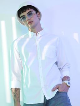 HIGHLANDER - Men White Cotton Solid Slim Fit Shirt