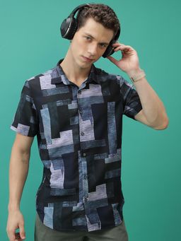 HIGHLANDER - Men Multi-Color Polyester Geometric Slim Fit Shirt