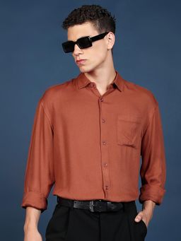 HIGHLANDER - Men Rust Viscose Solid Slim Fit Shirt