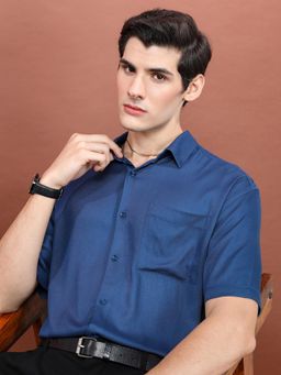 HIGHLANDER - Men Blue Viscose Solid Slim Fit Shirt