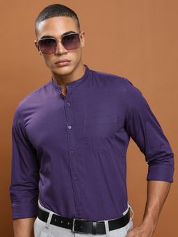 HIGHLANDER - Men Purple Cotton Solid Slim Fit Shirt