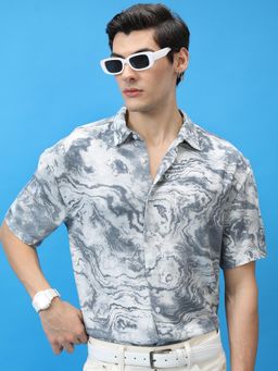 HIGHLANDER - Men Grey Viscose Printed Slim Fit Shirt