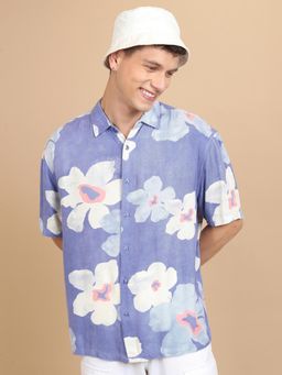 HIGHLANDER - Men Blue Viscose Floral Slim Fit Shirt