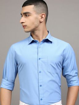 HIGHLANDER - Men Blue Cotton Blend Solid Slim Fit Formal Shirt