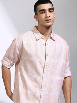 HIGHLANDER - Men Beige Cotton Blend Checks Regular Fit Shirt