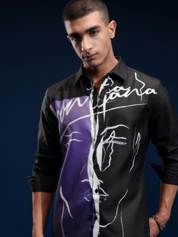 HIGHLANDER - Men Black Polyester Printed Regular Fit Shirt