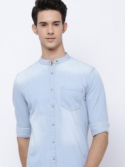 HIGHLANDER - Men Blue Cotton Solid Slim Fit Shirt