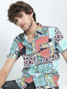 HIGHLANDER - Men Multi-Color Polyester Printed Slim Fit Shirt