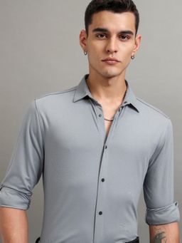 HIGHLANDER - Men Grey Rayon Solid Slim Fit Formal Shirt
