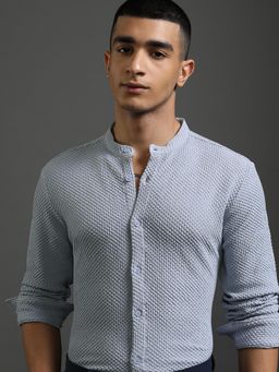 HIGHLANDER - Men Blue Polyester Textured Regular Fit Shirt