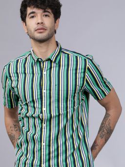 HIGHLANDER - Men Multi-Color Cotton Stripes Slim Fit Shirt