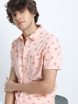 HIGHLANDER - Men Pink Cotton Printed Slim Fit Shirt
