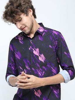 HIGHLANDER - Men Multi-Color Polyester Abstract Slim Fit Shirt