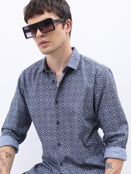 HIGHLANDER - Men Grey Cotton Printed Slim Fit Shirt