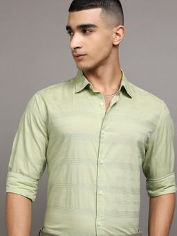 HIGHLANDER - Men Green Cotton Stripes Regular Fit Shirt