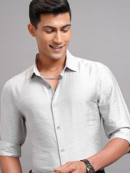HIGHLANDER - Men Grey Cotton Self Design Slim Fit Formal Shirt