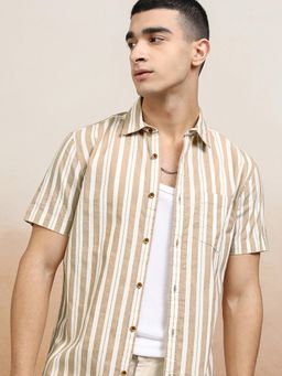 HIGHLANDER - Men Multi-Color Cotton Stripes Regular Fit Shirt