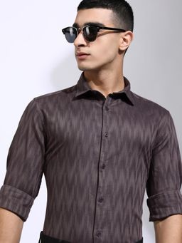 HIGHLANDER - Men Grey Cotton Blend Self Design Slim Fit Shirt