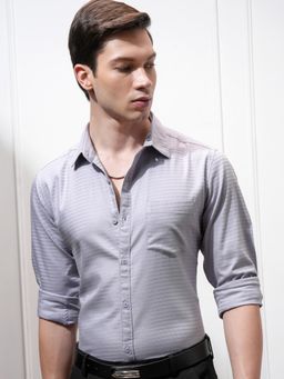 HIGHLANDER - Men Mauve Cotton Blend Textured Regular Fit Shirt