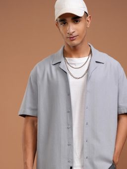 HIGHLANDER - Men Blue Cotton Solid Relaxed Fit Shirt