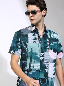 HIGHLANDER - Men Multi-Color Polyester Blend Printed Relaxed Fit Shirt