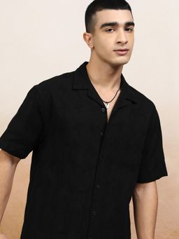 HIGHLANDER - Men Black Cotton Self Design Relaxed Fit Shirt