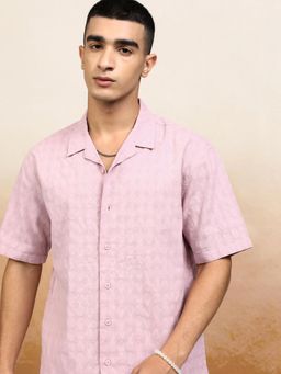 HIGHLANDER - Men Pink Cotton Self Design Relaxed Fit Shirt