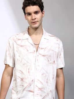 HIGHLANDER - Men Rust Viscose Abstract Relaxed Fit Shirt