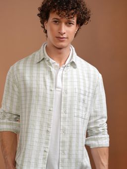 HIGHLANDER - Men Green Cotton Blend Checks Relaxed Fit Shirt