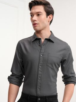 HIGHLANDER - Men Grey Cotton Self Design Slim Fit Formal Shirt
