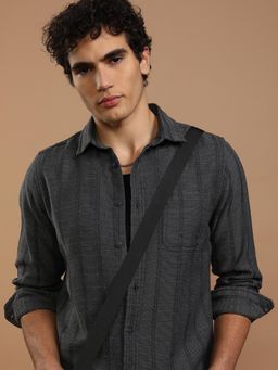 HIGHLANDER - Men Grey Cotton Blend Stripes Slim Fit Shirt