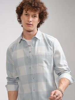 HIGHLANDER - Men Grey Cotton Checks Slim Fit Shirt