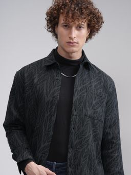 HIGHLANDER - Men Black Cotton Blend Self Design Relaxed Fit Shirt