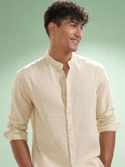 HIGHLANDER - Men Beige Cotton Textured Relaxed Fit Shirt