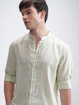 HIGHLANDER - Men Green Cotton Blend Stripes Relaxed Fit Shirt