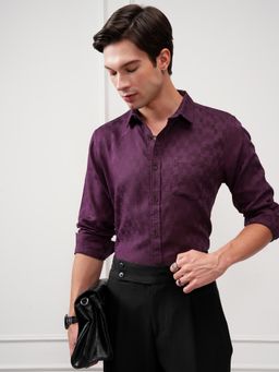 HIGHLANDER - Men Purple Cotton Self Design Slim Fit Shirt