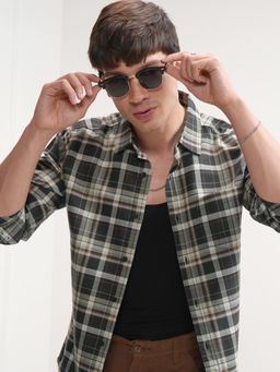 HIGHLANDER - Men Black Cotton Checks Slim Fit Shirt