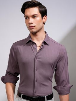 HIGHLANDER - Men Mauve Polyester Blend Self Design Slim Fit Shirt