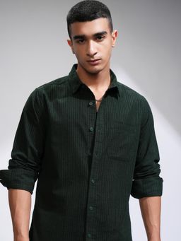 HIGHLANDER - Men Green Cotton Self Design Slim Fit Shirt