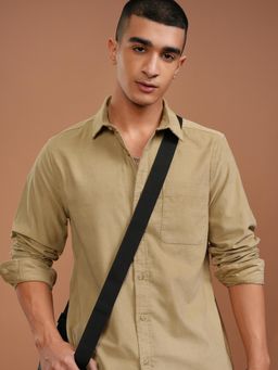 HIGHLANDER - Men Beige Cotton Textured Slim Fit Shirt
