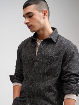 HIGHLANDER - Men Black Cotton Self Design Relaxed Fit Shirt