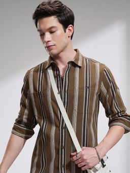 HIGHLANDER - Men Multi-Color Cotton Blend Stripes Slim Fit Shirt