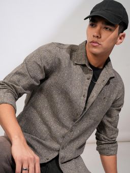 HIGHLANDER - Men Tan Cotton Self Design Slim Fit Shirt