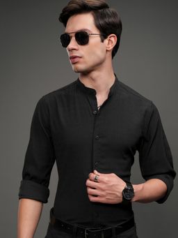 HIGHLANDER - Men Black Polyester Blend Self Design Slim Fit Shirt