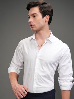 HIGHLANDER - Men White Cotton Self Design Slim Fit Shirt