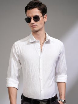 HIGHLANDER - Men White Cotton Blend Self Design Slim Fit Shirt