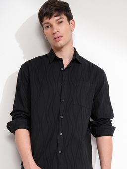 HIGHLANDER - Men Black Cotton Blend Stripes Relaxed Fit Shirt