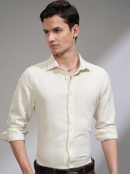 HIGHLANDER - Men Off White Cotton Blend Self Design Slim Fit Shirt