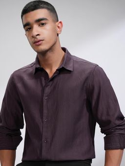 HIGHLANDER - Men Purple Cotton Blend Stripe Slim Fit Formal Shirt